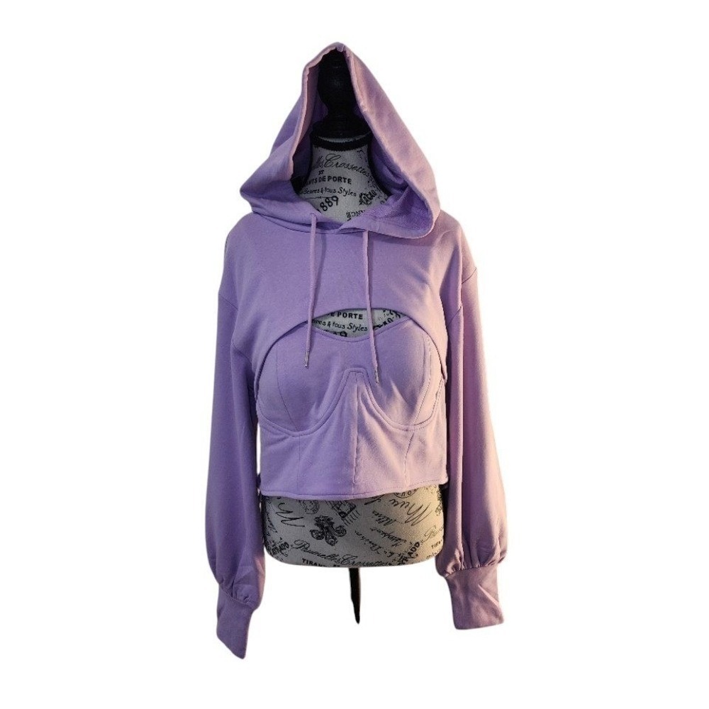 Y2K Coquette Corset Hoodie Cropped Sweatshirt | Lilac Bustier Hoodie | Size M